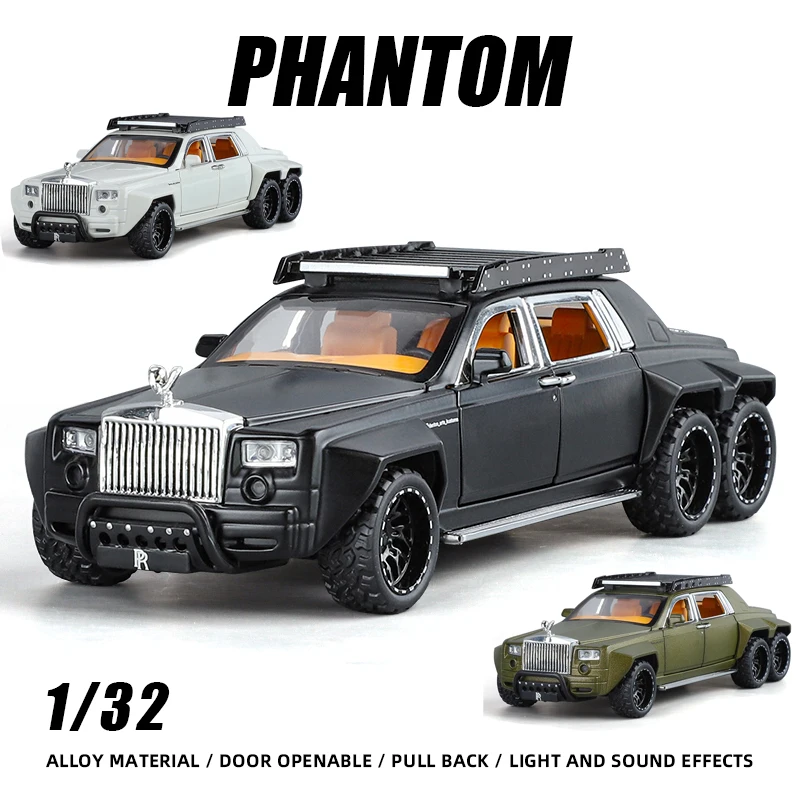 1:32 Phantom 6x6 Luxury Off Road Vehicle Diecast Metal Car Model 6 Doors Opened Miniature Sound Light Collection  Toys Boy Gifts