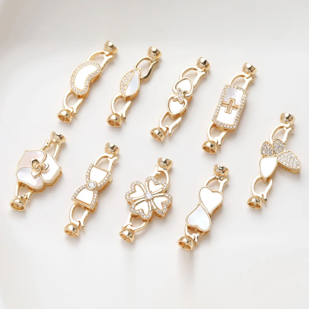

1PCS 14K Gold Plated Shell Series Flower Heart Connector Link Buckle For Necklace Bracelet DIY Making Supplies Accessories