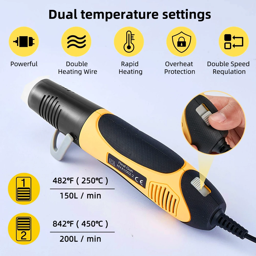 350W/450W Two-Speed Hot Air Gun Temperature Adjustable DIY Mini Heating Gun Welding Heat Gun Mobile Phone Repair Car Film Tool