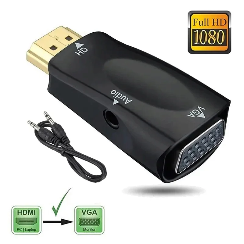 HDMI-compatible to VGA Converter with 3.5mm Jack Audio Cable Male To Famale HD 1080P Adapter For TV PC Laptops Display Projector