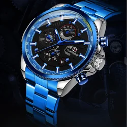 Sport Waterproof Luminous Blue Big Mechanical Watches Luxury Stainless Steel Men Watch Multifunctional Automatic Date Wristwatch