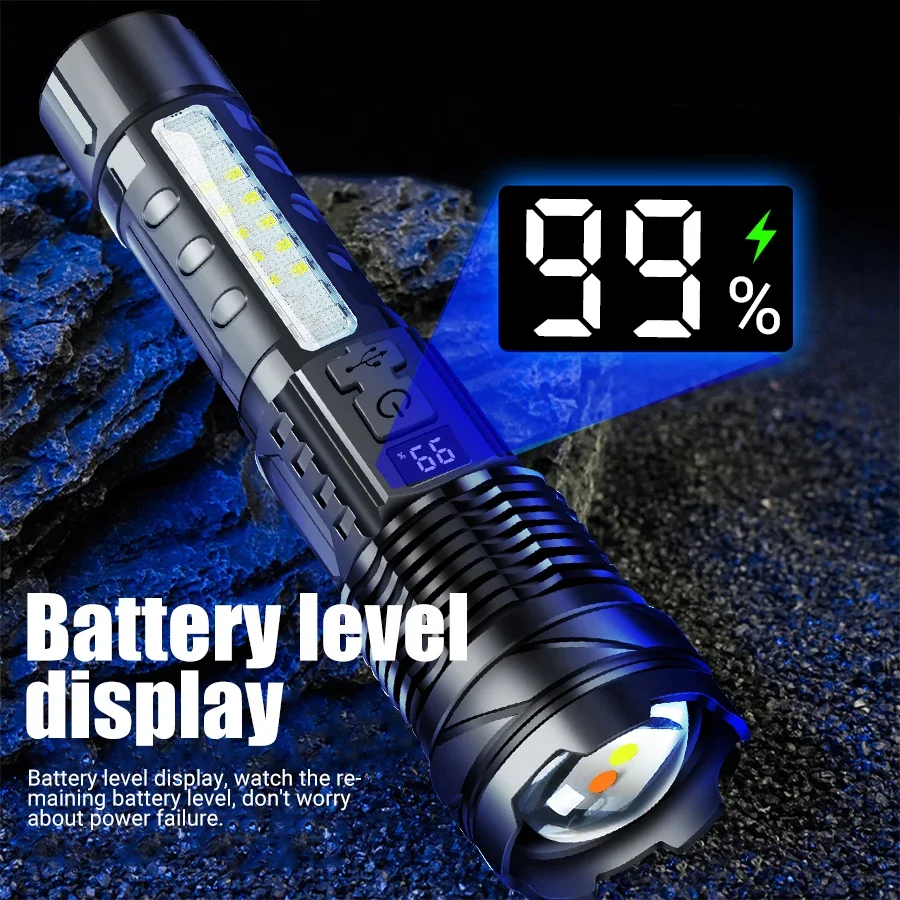 High Power 9000LM Dual LED Flashlight Built-in Battery Zoom Tactical Torch USB Rechargeable For Outdoor Camping Emergency