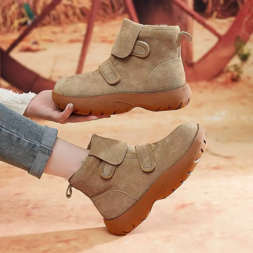 

Snow Boots 2025 Winter New Waterproof Booties Suede Platform Fleece Thickened Women's Cotton Shoes