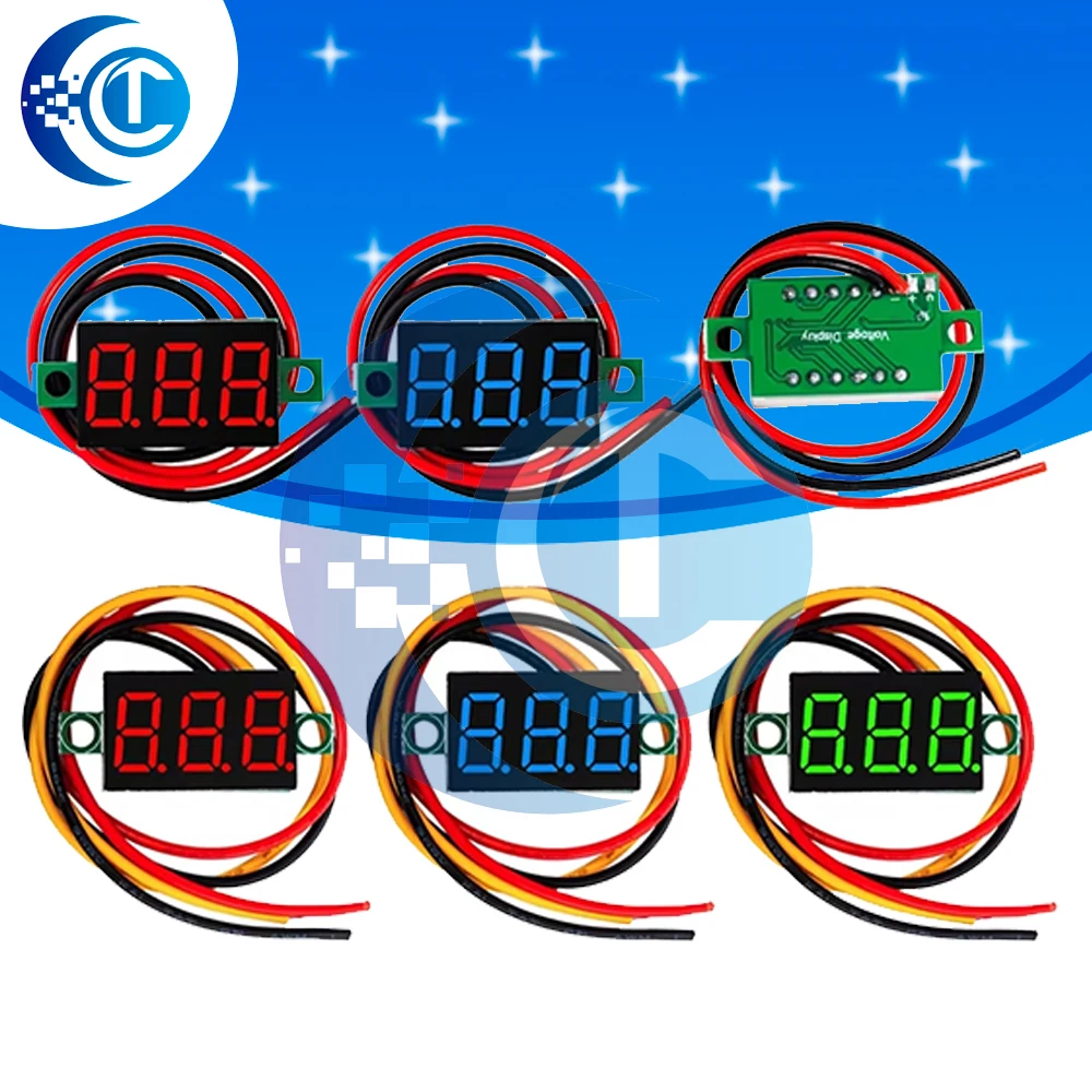 DC 0V-100V 3-Digit Digital Voltmeter 0.36 Inch Red/Green/Blue LED Display 3-Wire Panel Voltmeter (1PCS)