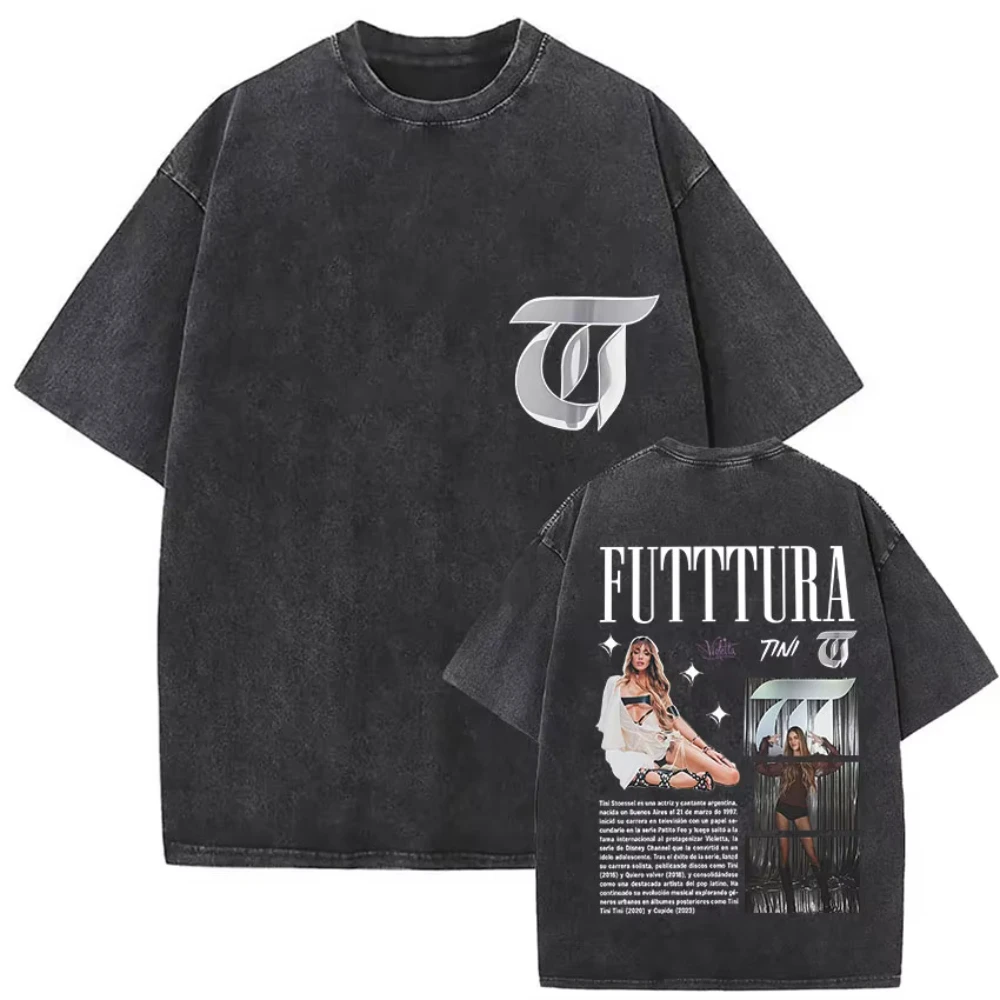 Singer Tini Stoessel Futtura Album Graphic T Shirts Men Women Fashion Vintage Washed Oversized T-shirt Fans Gift Streetwear