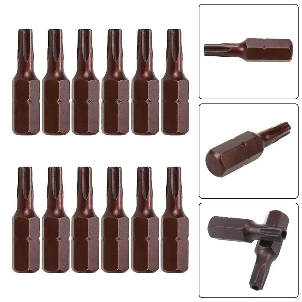 12Pcs Torx Screwdriver Bits 6.35mm Shank 25mm Torx Screwdrivers With Hole T6-T40 Torx Screwdriver Bits 6.35mm Shank 25mm Torx