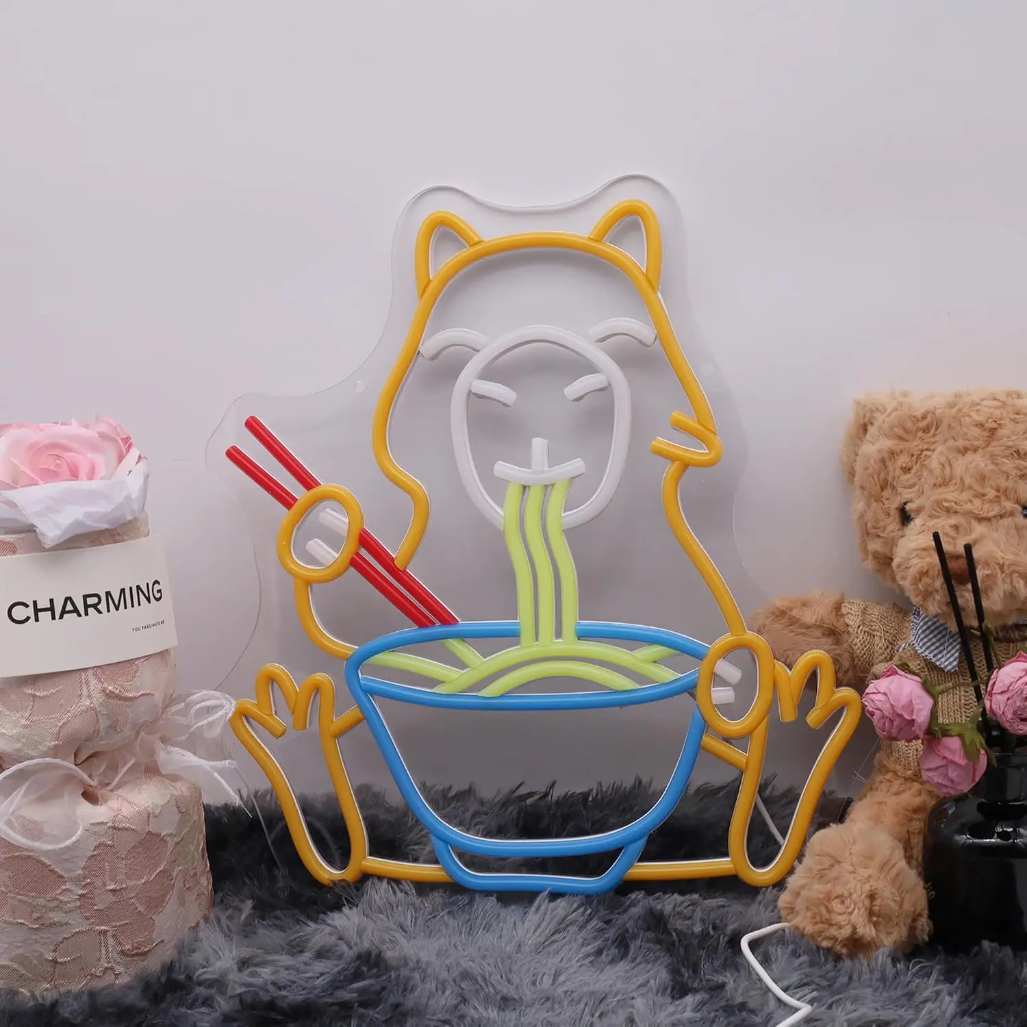 Neonowy Znak Ściemniany Kapybara Neonowe Światła do Ramen Shop Dom Kuchnia Biznes Zoo Restauracja Dekoracja Estetyka Rysunek Prezent Urodzinowy