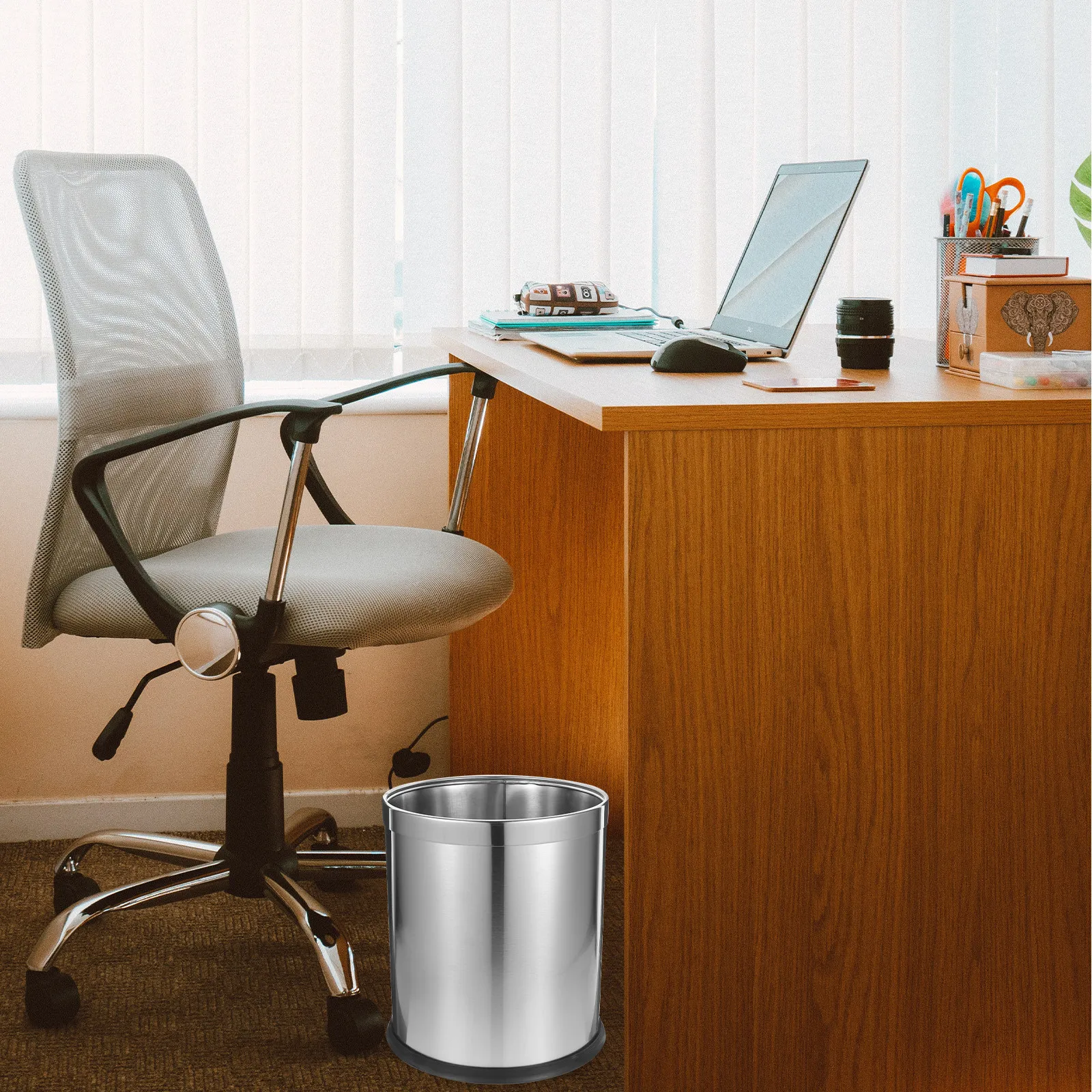 

Stainless Steel Trash Can Household Metal Wastebasket Rustproof for Bathroom Kitchen Bedroom Large Capacity Easy Maintenance