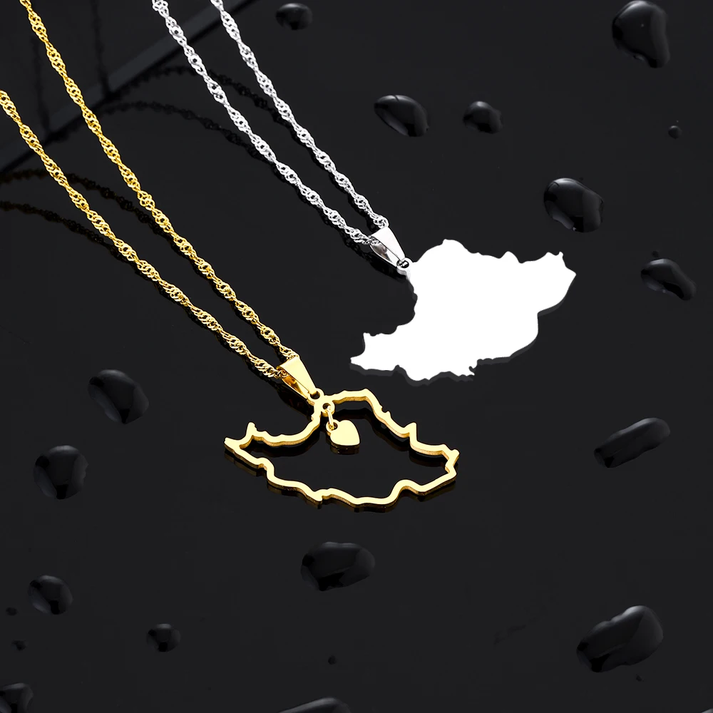 Fashion Heart Iran Map Pendant Necklace Stainless Steel Men Women Jewelry Silver Color Gold Color Iranian Necklaces Gift