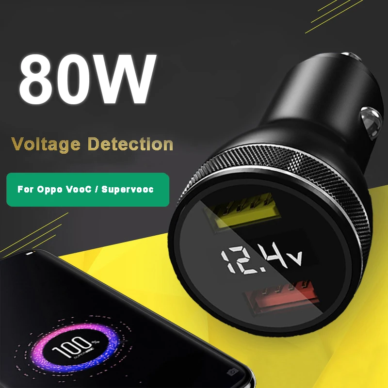 Dual Ports 80W SUPERVOOC 2.0 SuperDart Car Fast Charger 8A Type-C Cable For OPPO Find X5 X3 Pro Reno 7 Realme X50 Pro GT GT2 Neo