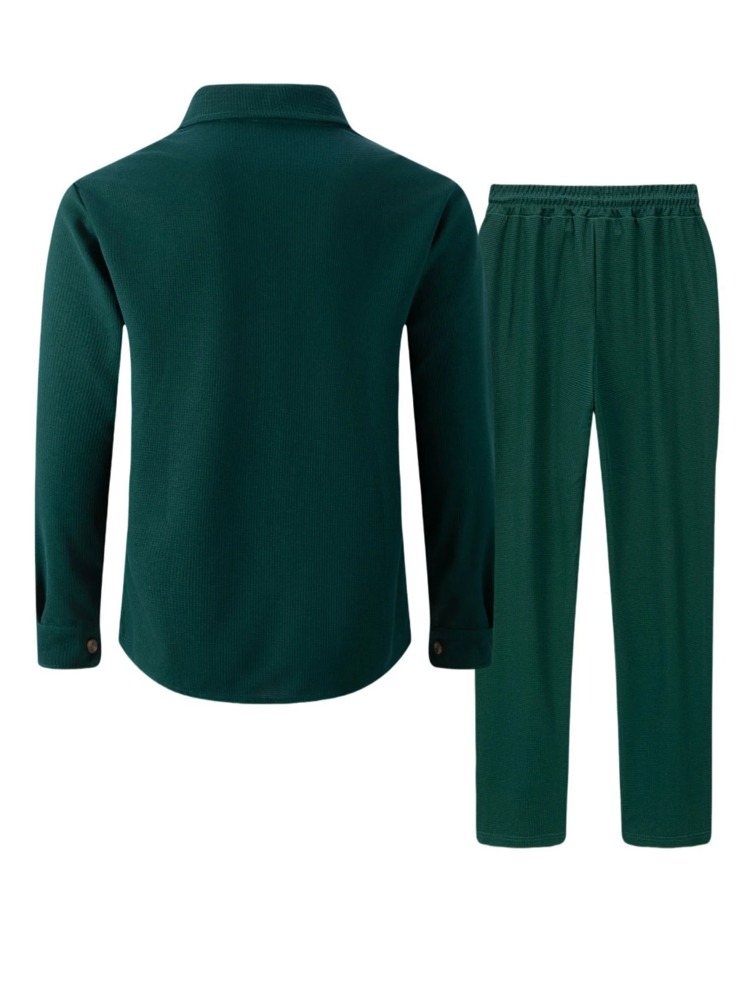 가을 신상 와플 긴팔 바지 투피스 세트 단색 더블 포켓 버튼업 가디건 셔츠 세트