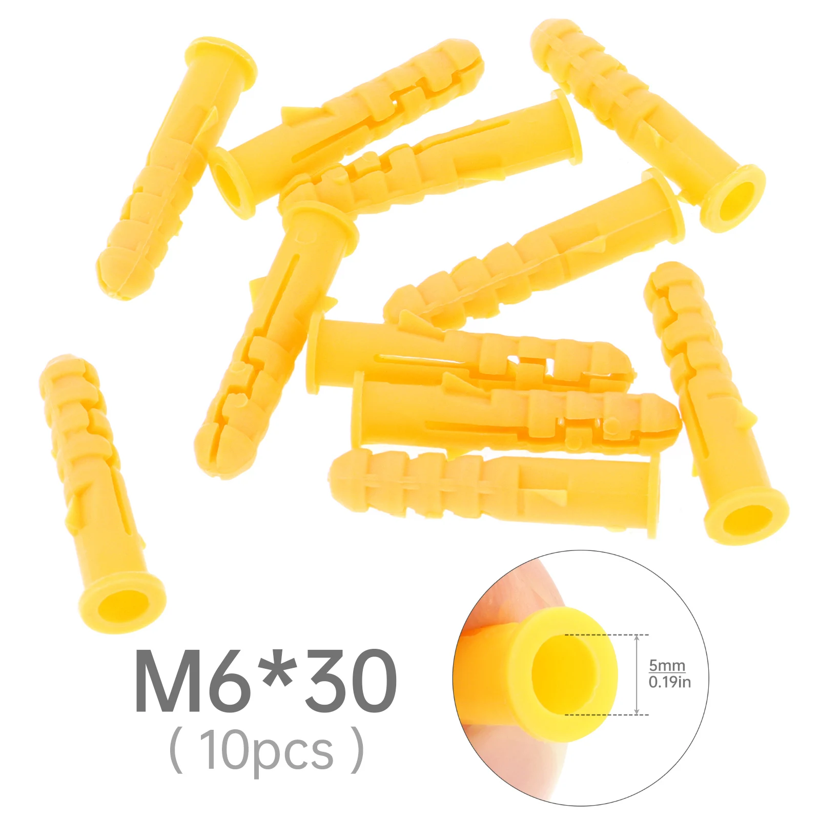 

100pcs M6 30 Plastic Expansion Tube Bolts Yellow 6x30mm Bolts Column Frame Fixings