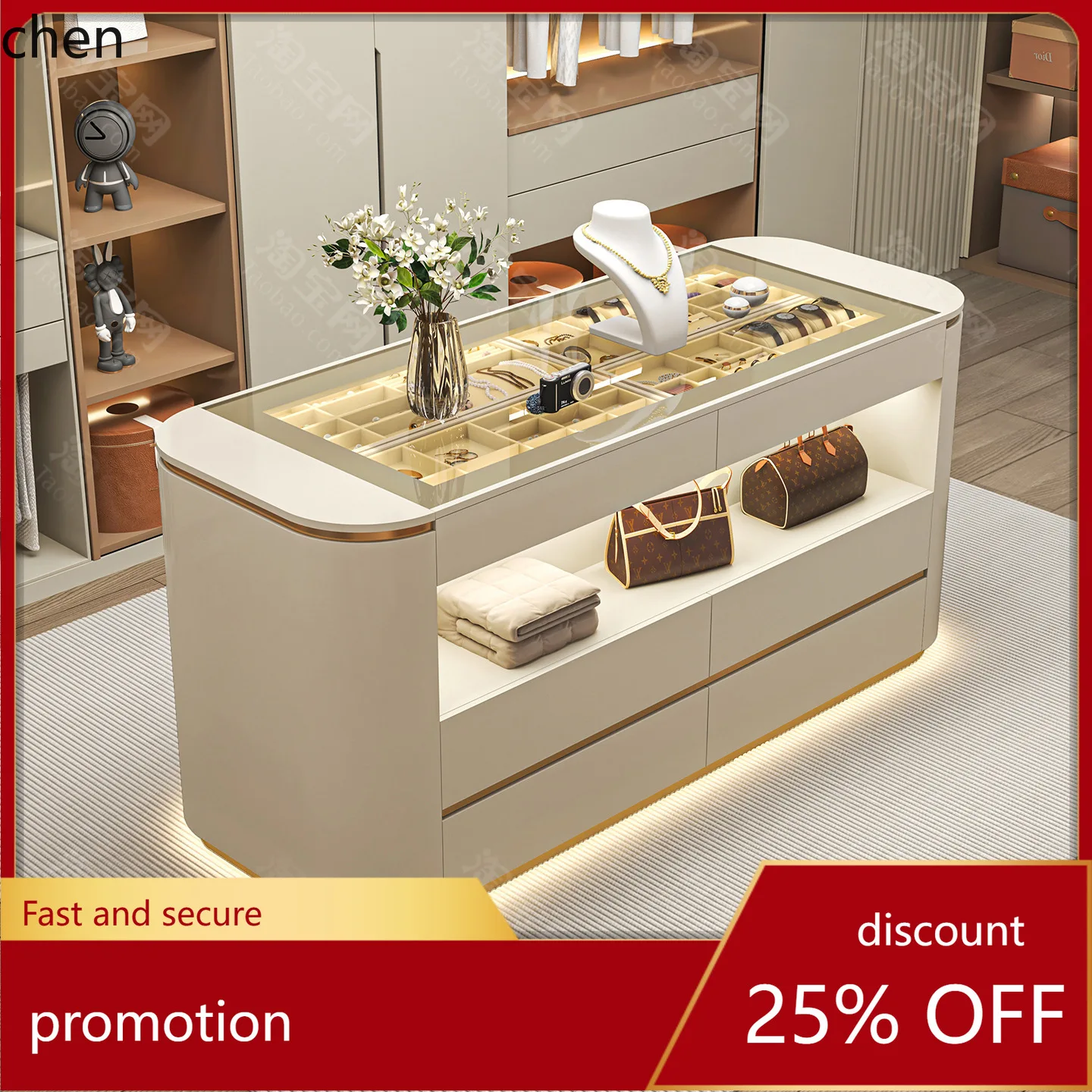 

HT Cloakroom Center Island Cabinet Chest of Drawers Main Storage Solid Wood Lacquered Jewelry Display Cabinet