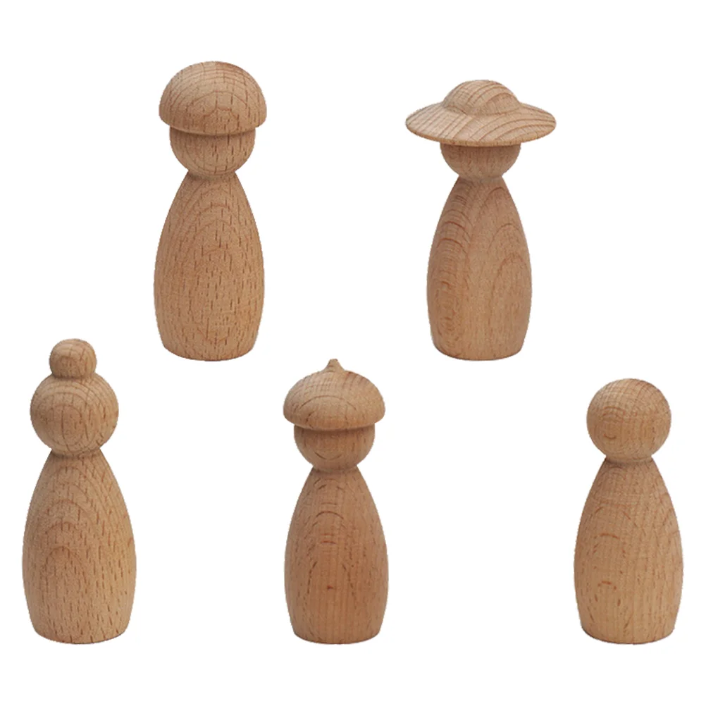 5 Pcs Wooden Puppet Craft Peg Toys Children Graffiti Prop Painting Nail Dad