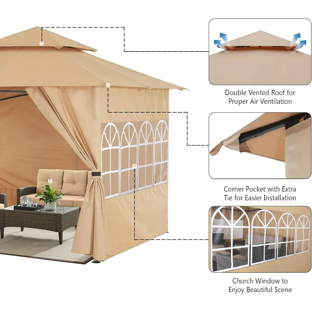 10x12 Outdoor Gazebo - Patio Screened Gazebo with Curtains and Windows for Deck, Lawn, and Backyard 144