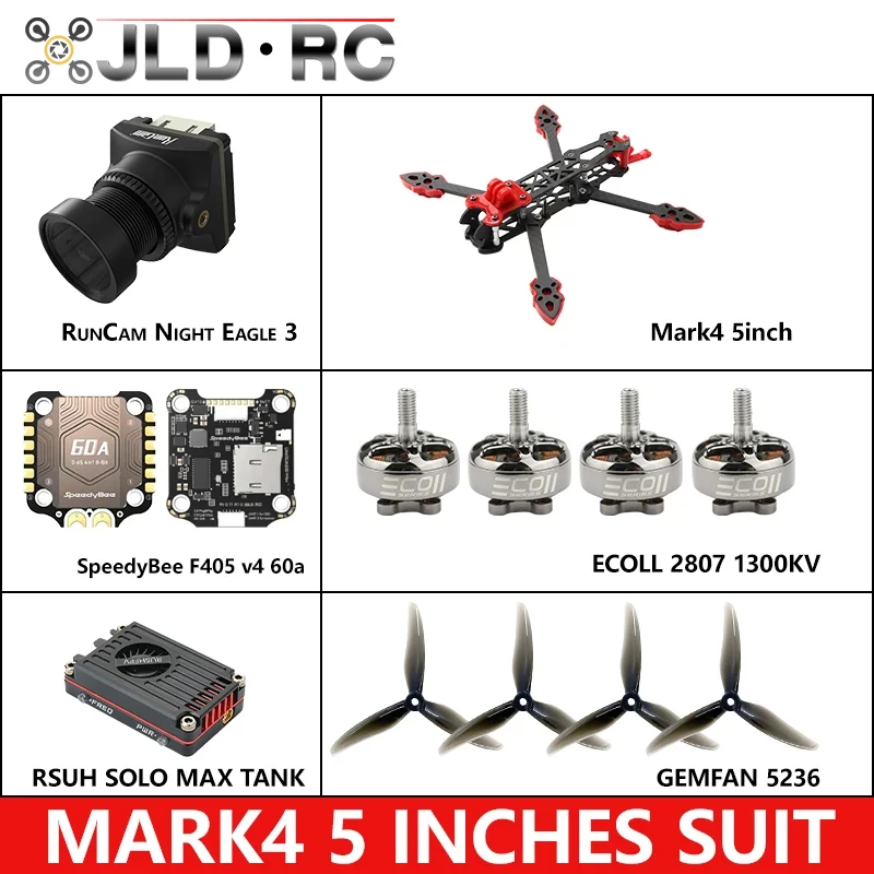 FPV Mark4 5inch EMAX 2807 (1300KV) Brushless Motor F405 V4 Stack 60A 4in1 ESC Gemfan 5236 Propeller RC RUSH SOLO TANK