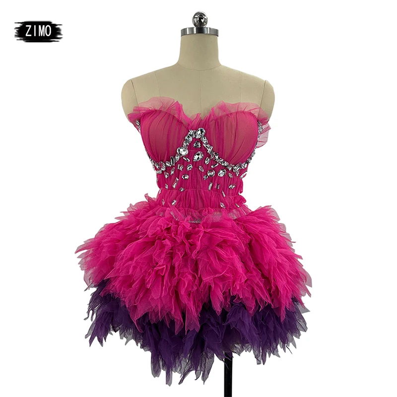 Custom fashion pink dress mesh sexy top and skirt sets dance birthday party club performance stage wedding drag queen costumes