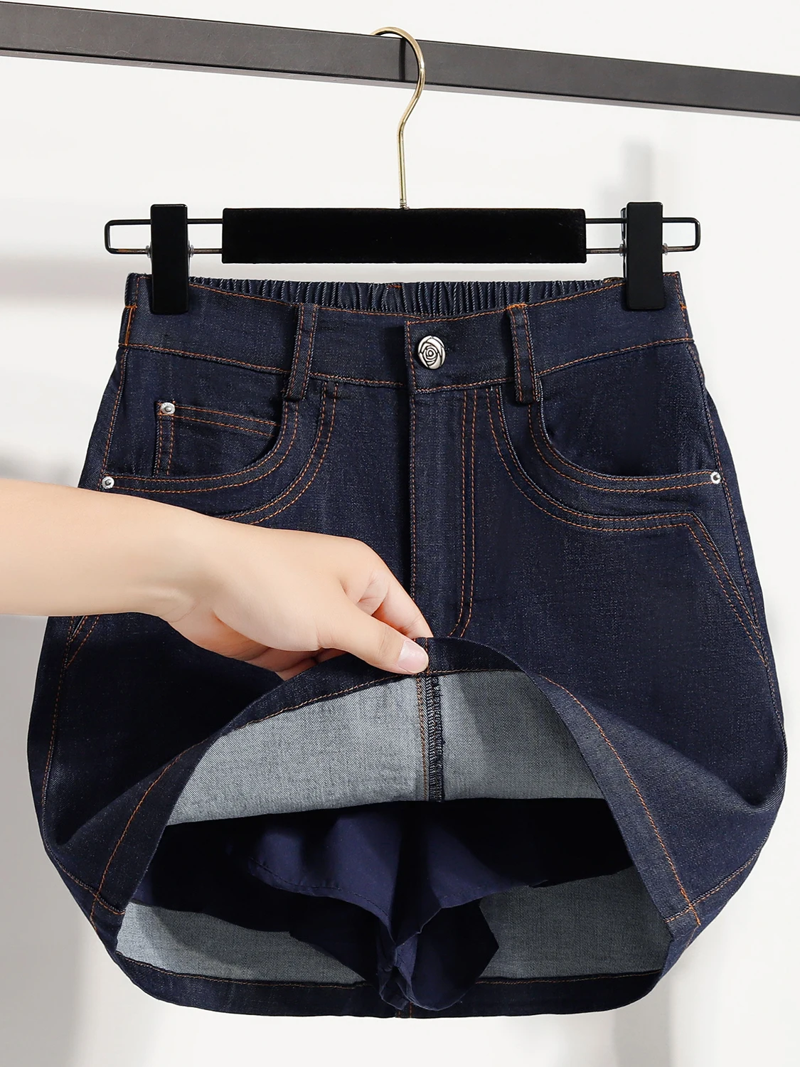 

plus Size Elastic Denim Skirt Casual A-Line Summer Slimming Women's Faion High Waist Cotton Blend Comfortable ort Skirt