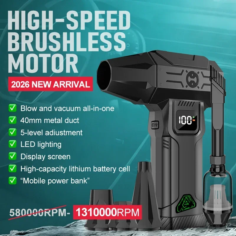 

1310000RPM Turbo jet Air Blower Cordless Compressed Air Duster Ultra-Powerful Airflow (5 Adjustable Speeds) Vacuum Cleaner