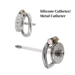 Stainless Steel Male Flat Round Hole Chastity Lock, Cock Cage, Urethral Catheter, Penis Ring, Bondage Strap Male Gay Sex Toys