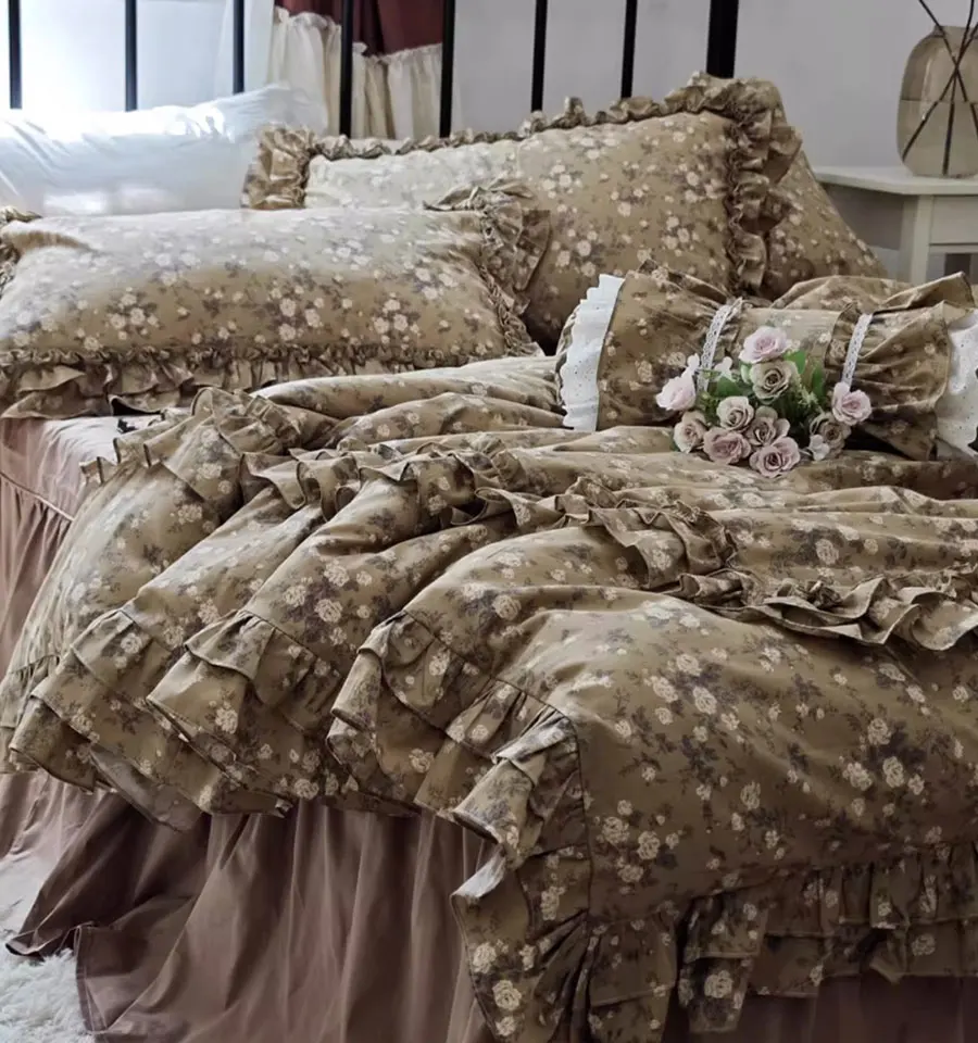 

American country floral bedding set,full queen king vintage ruffled flower cotton home textile bedspread pillow case duvet cover