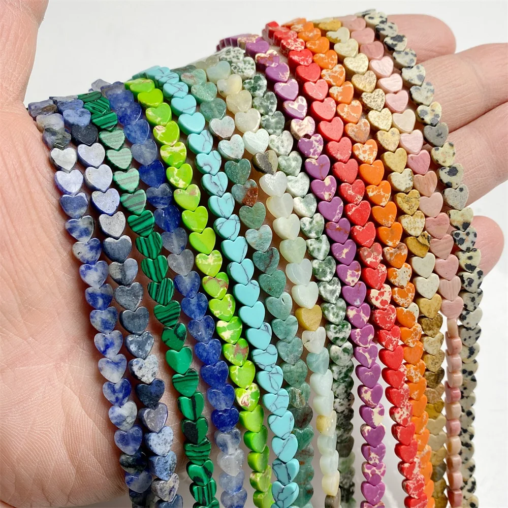 Natural Heart Shape Stone Bead 6mm Muticolor Emperor Sodalite Jade Loose Spacer Beads For DIY Earrings Bracelets Necklace 38cm