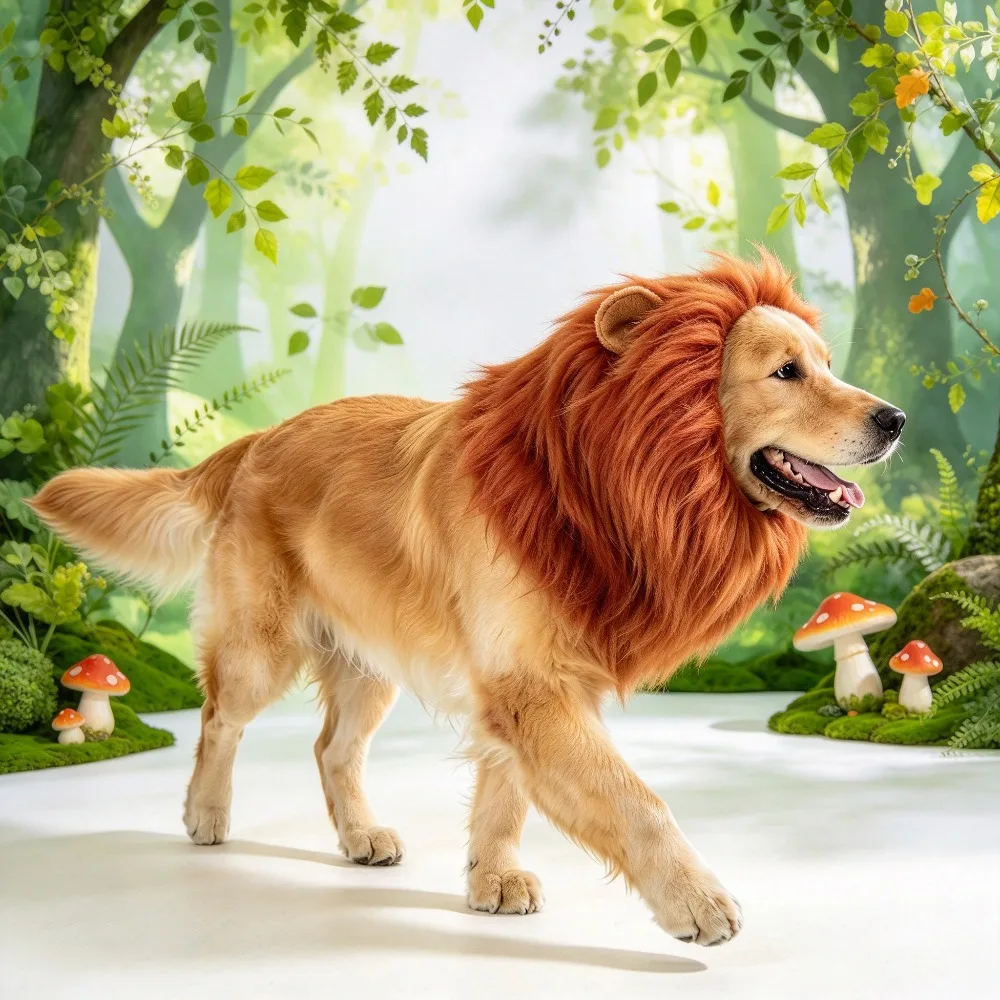 Pet Lion Mane Wig with Ears, Funny Dog Lion Costume Headgear, Furry Pet Cosplay Head Cover, Dog Photo Booth Props