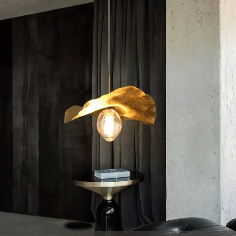 

Modern Brass Lotus Leaf LED Pendant Lights Creative Designer Chandelier Restaurant Coffee Kitchen Island Home Decor Ceiling Lamp