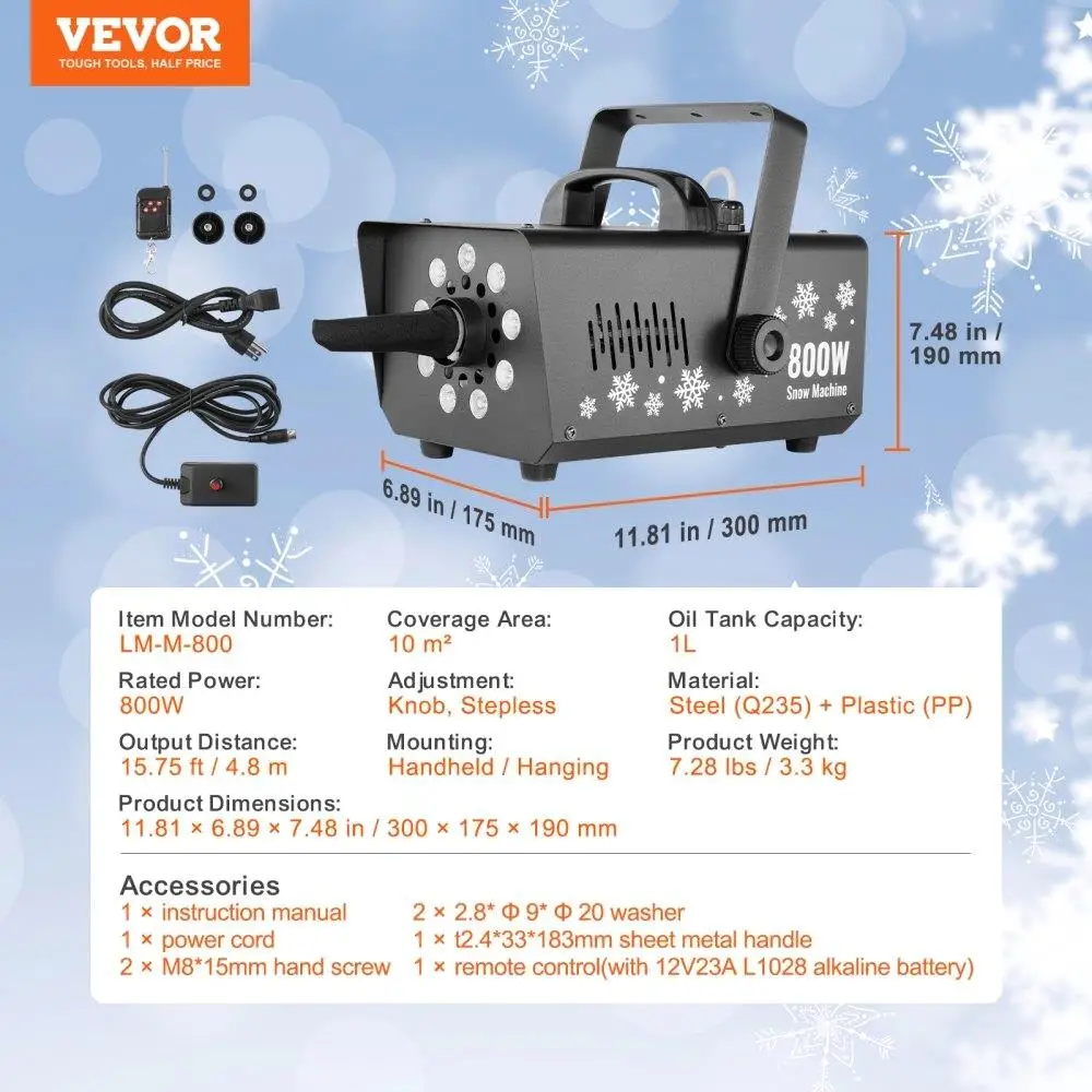 800W Handheld Snow Maker Hanging Snow Machine Holiday Decorative Light Perfect for Festive Events