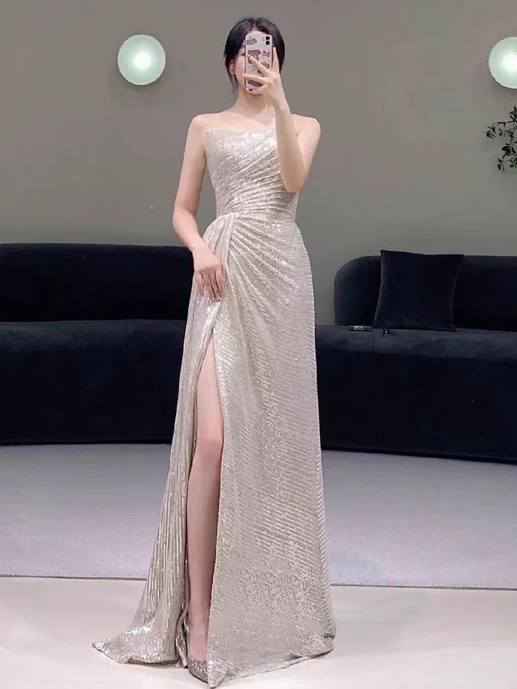 

Sexy Evening Gown Host Dr Luxury Elegance Strapl Long Dr for Cany Annual Meeting And Banquet Polyester Fiber