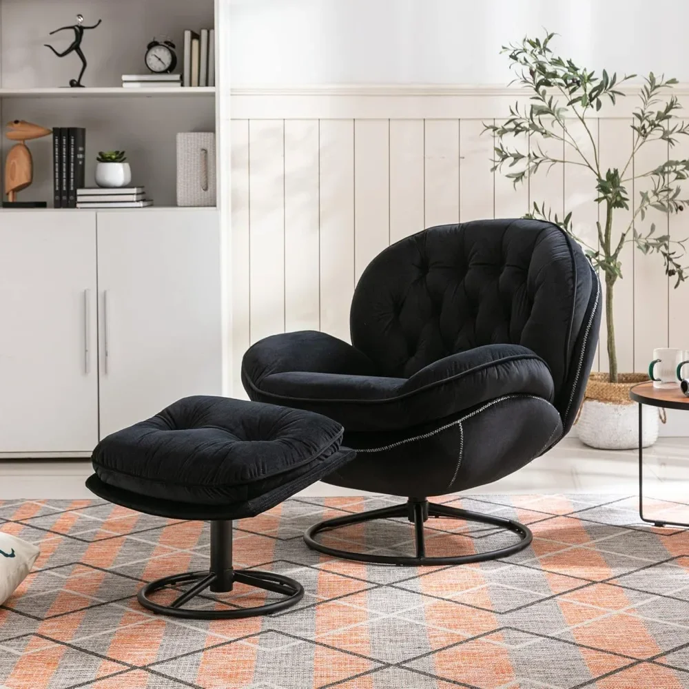 Velvet Swivel Accent Chair with Ottoman Set, Modern Lounge Chair with Footrest, Comfy Armchair with 360 Degree Swiveling