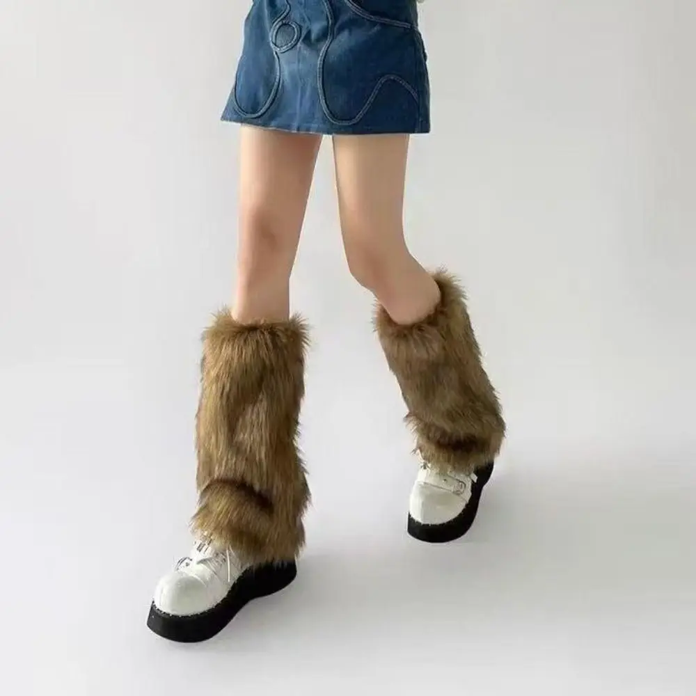 

Trendy Y2k Imitation Fur Leg Warmers JK Spicy Girl Winter Leg Covers Retro Thick Boot Cover Fall Winter