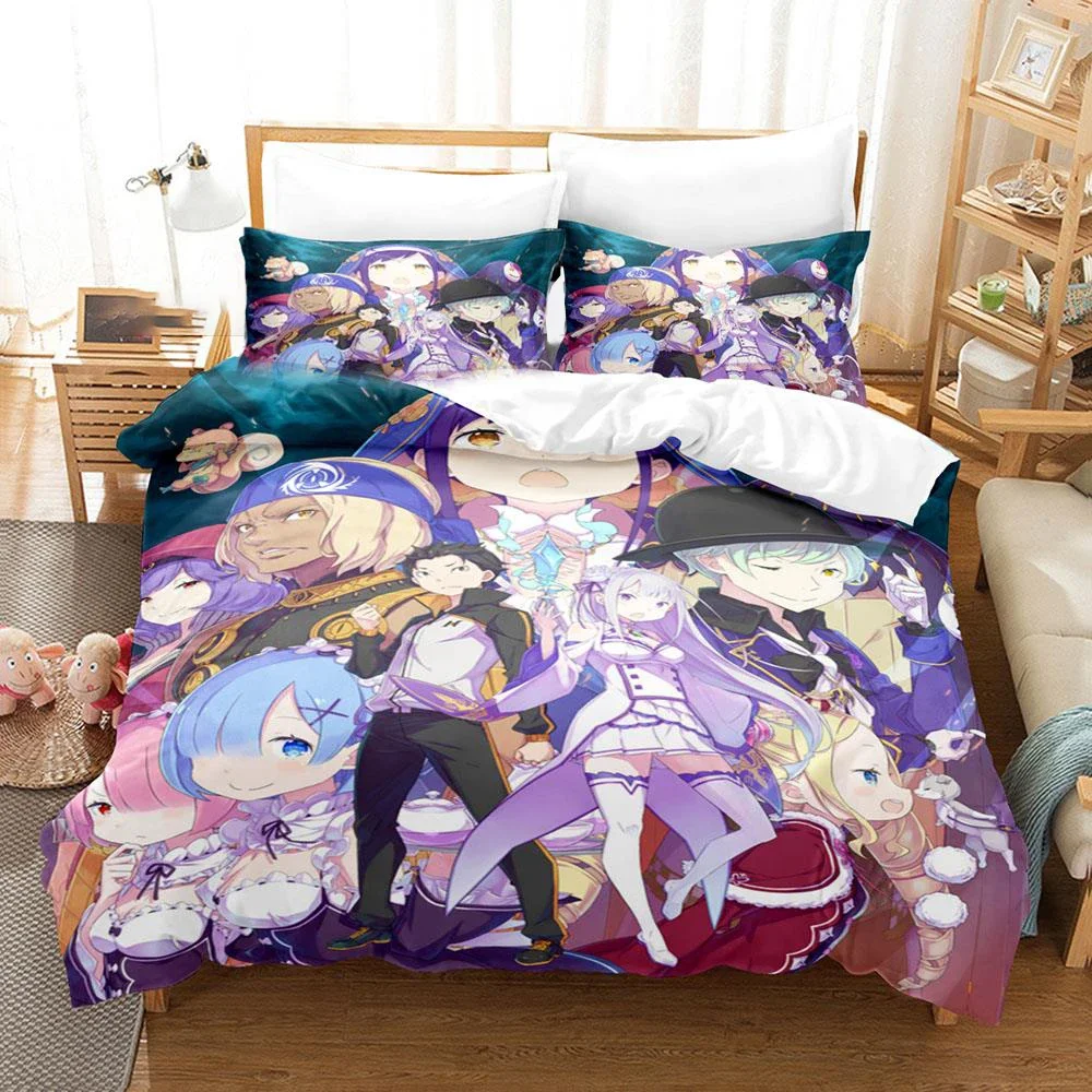 3D Printed Anime Re Zero Rem Ram Emilia Bedding Set Boys Girls Twin Queen Size Duvet Cover Pillowcase Bed Kids Adult Home