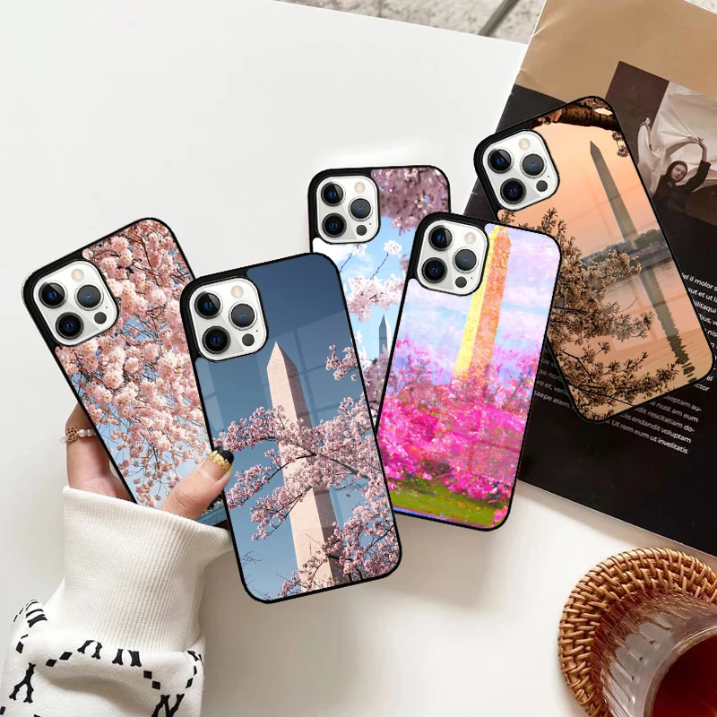 Washington Monument Under Cherry Blossoms Phone Case Magnetic for iPhone 15 16 14 13 Pro Max 11 12 Mini Magsafe Wireless Cover