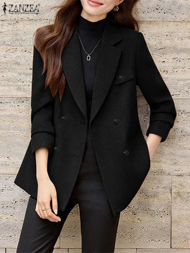 ZANZEA سترات خريفية أنيقة للنساء 2025 ملابس خارجية للمكتب ورقبة طية صدر السترة وأكمام طويلة معاطف غير رسمية بأزرار للأسفل #3