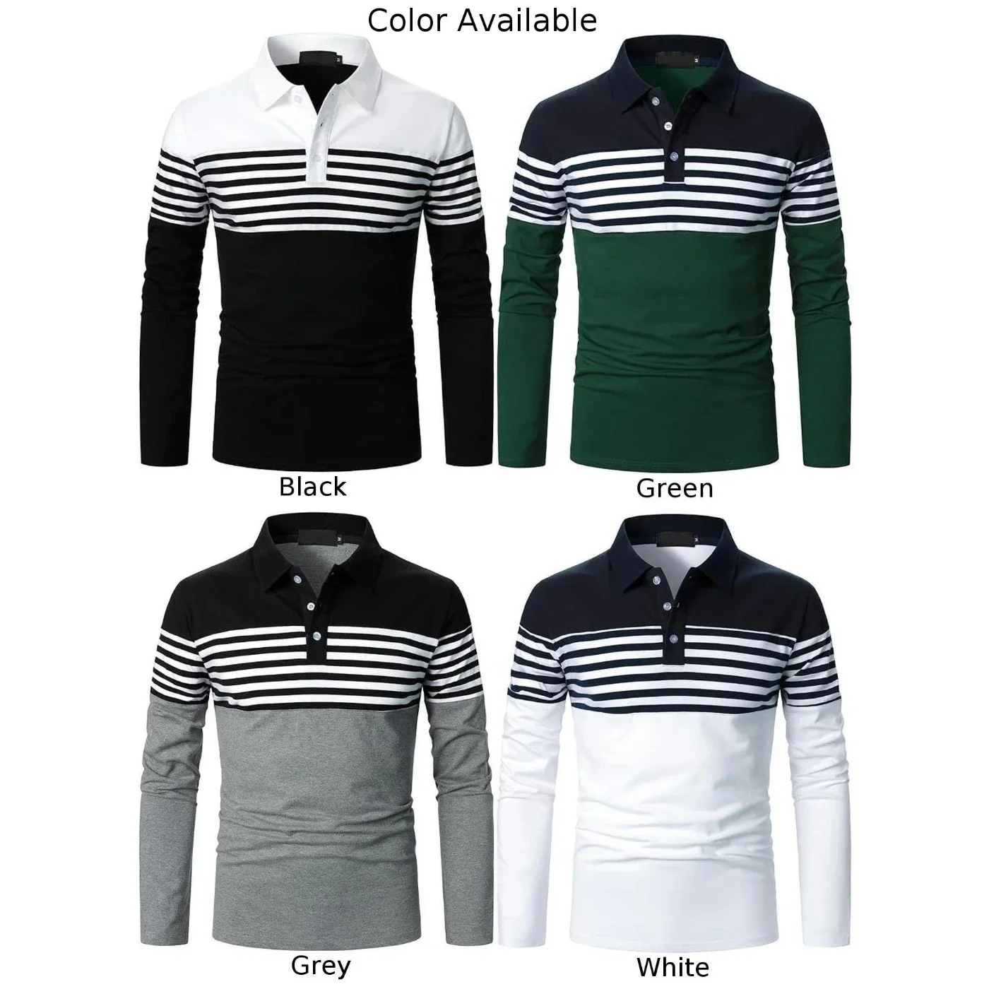 Men Lapel Neck Business Striped Shirt Casual Long Sleeve Tee Tops Sport T Shirts Sport Training Button Down Pullovers