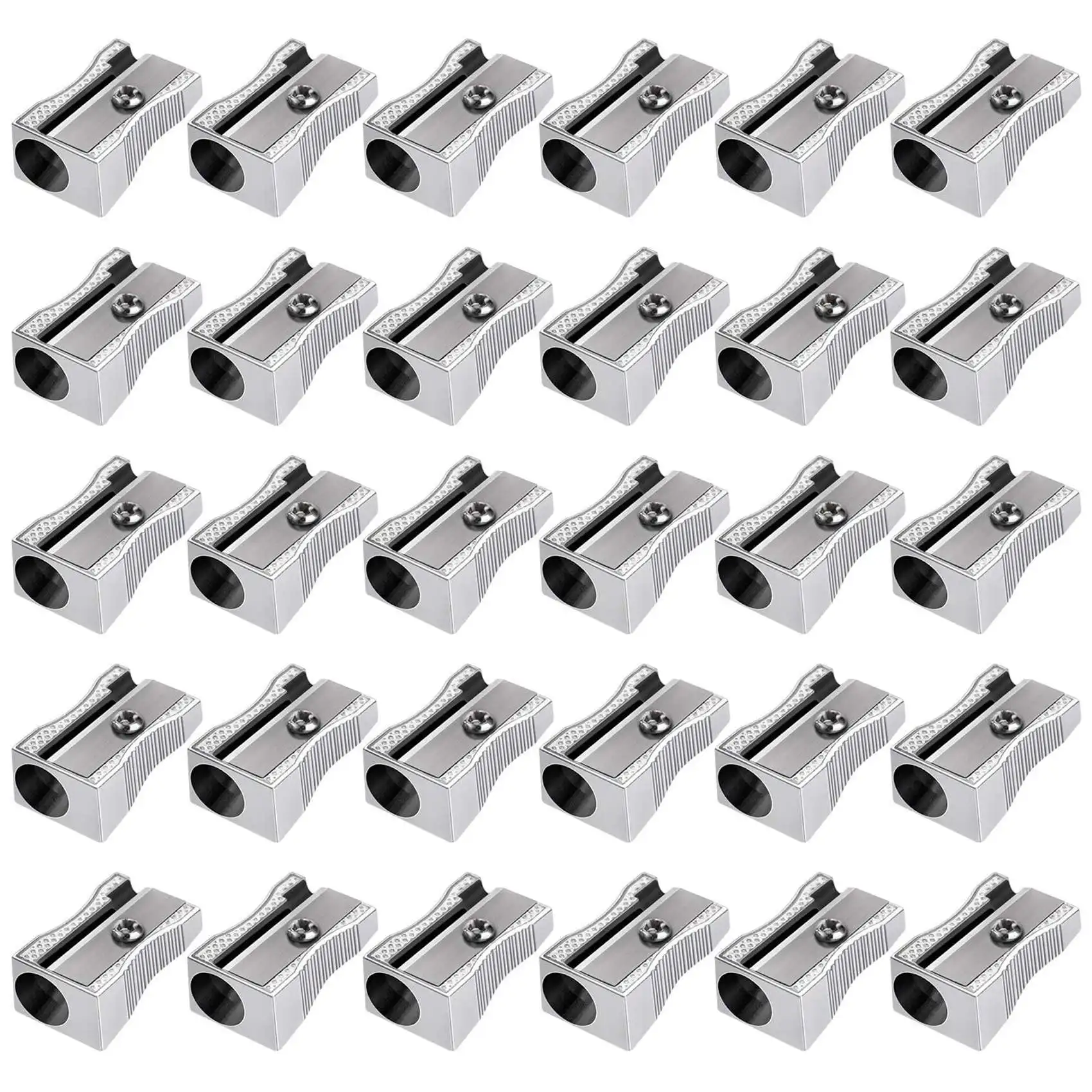 AEA9-48 Pack Metal Mini Pencil Sharpeners Bulk Handheld Silver Single Hole Aluminum Alloy Handheld Sharpener Manual Pencil