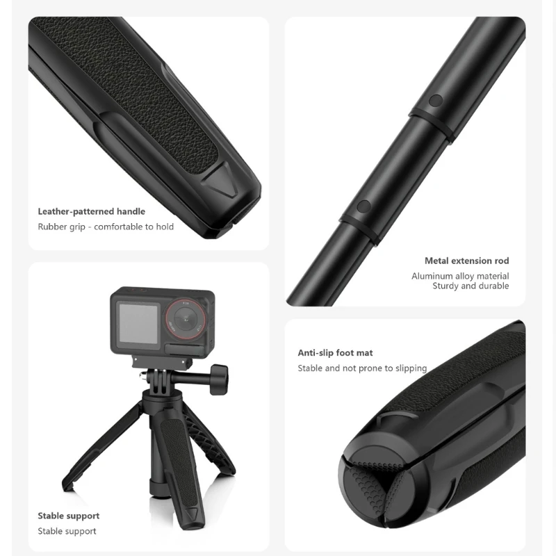 Extendable Aluminum Selfie Tripod With 3Section Poles Phone Camera Mounts Compactly Handle for Travel Vlog K1KF