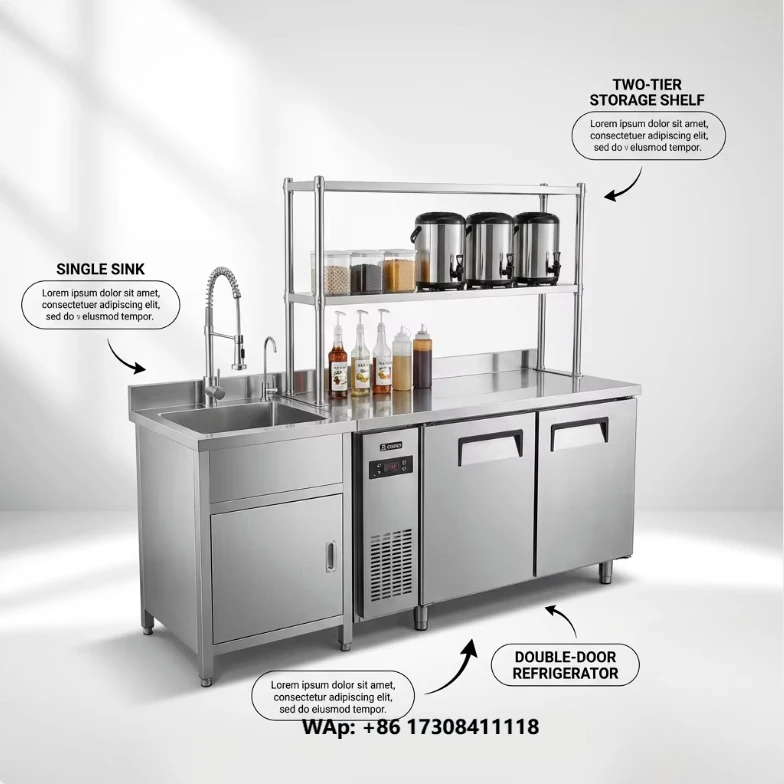 Heavy Duty Under Counter Refrigerator Kitchen Workbench 304 Stainless Steel Food Prep Station with Sink for Commercial Use