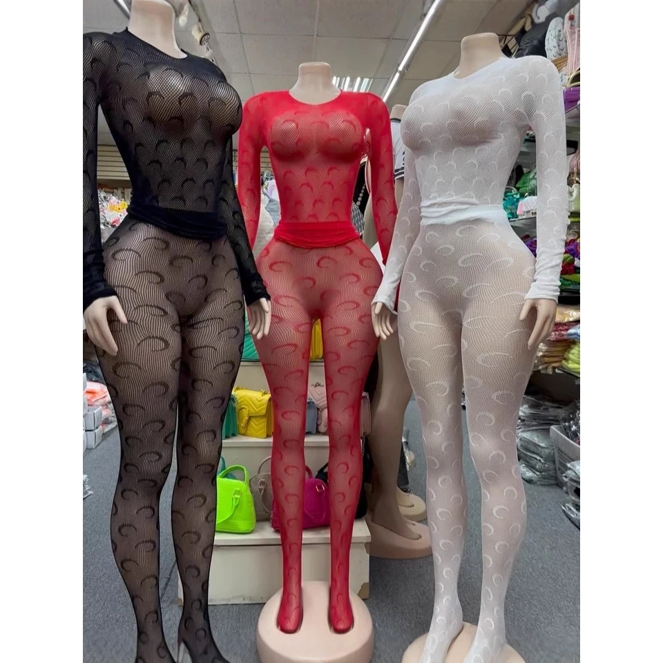

Sexy Fishing Net Long Sleeve Mesh Hollow out High Elasticity Y300812 Cross-Border Clothing Women's High Waist Long Pants