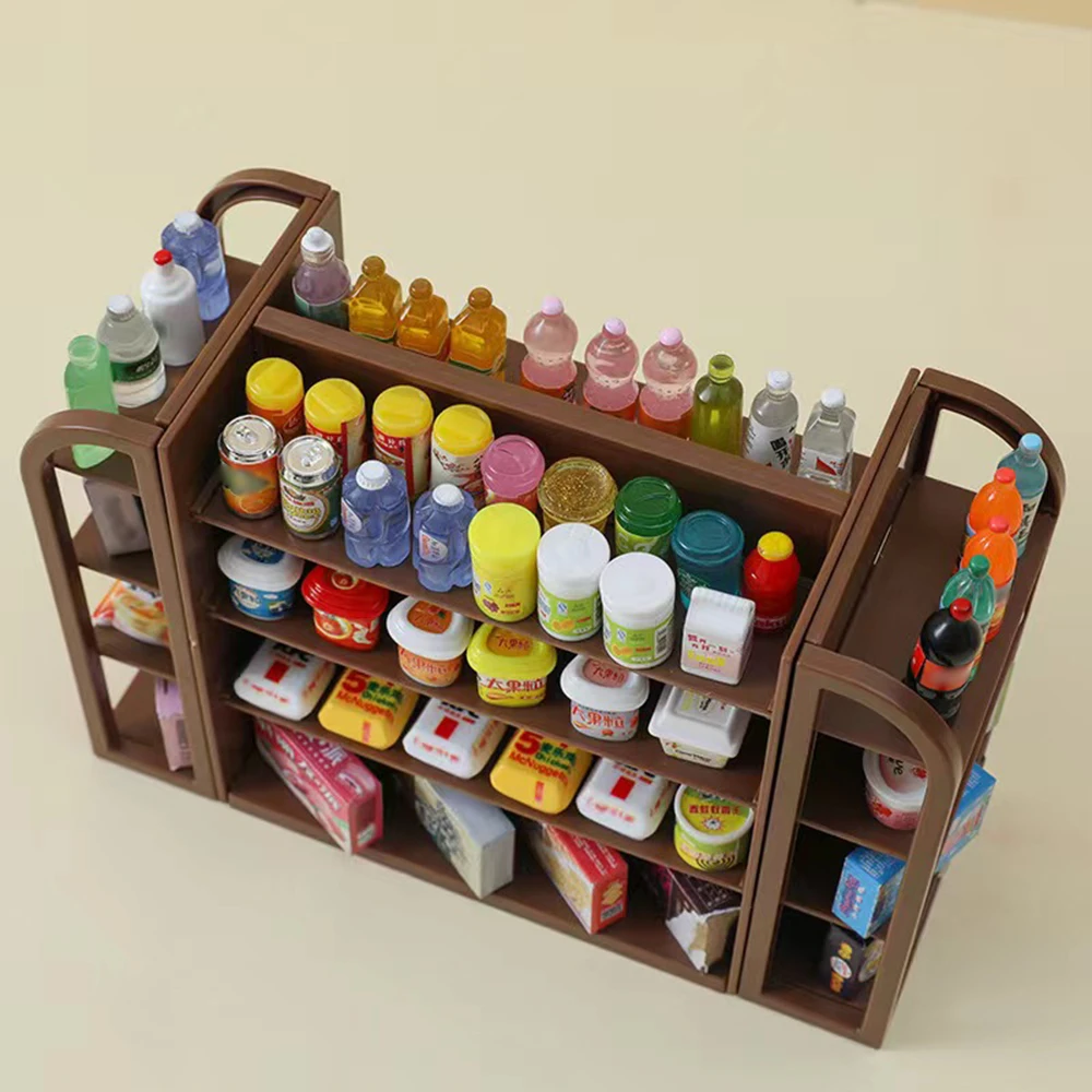 Meubles miniatures de maison de courses pour enfants, mini étagère de supermarché, jouet d'étagères, jeux pour filles, jouet de cuisine, jeu de simulation, 3 en 1, 1/12