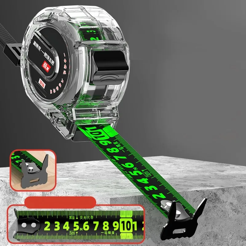 شريط قياس قابل للسحب عالي الدقة أداة نجارة حافظة شفافة مطلي بالفولاذ المقاوم للصدأ للقياسات 10 متر 32.8 قدم #1