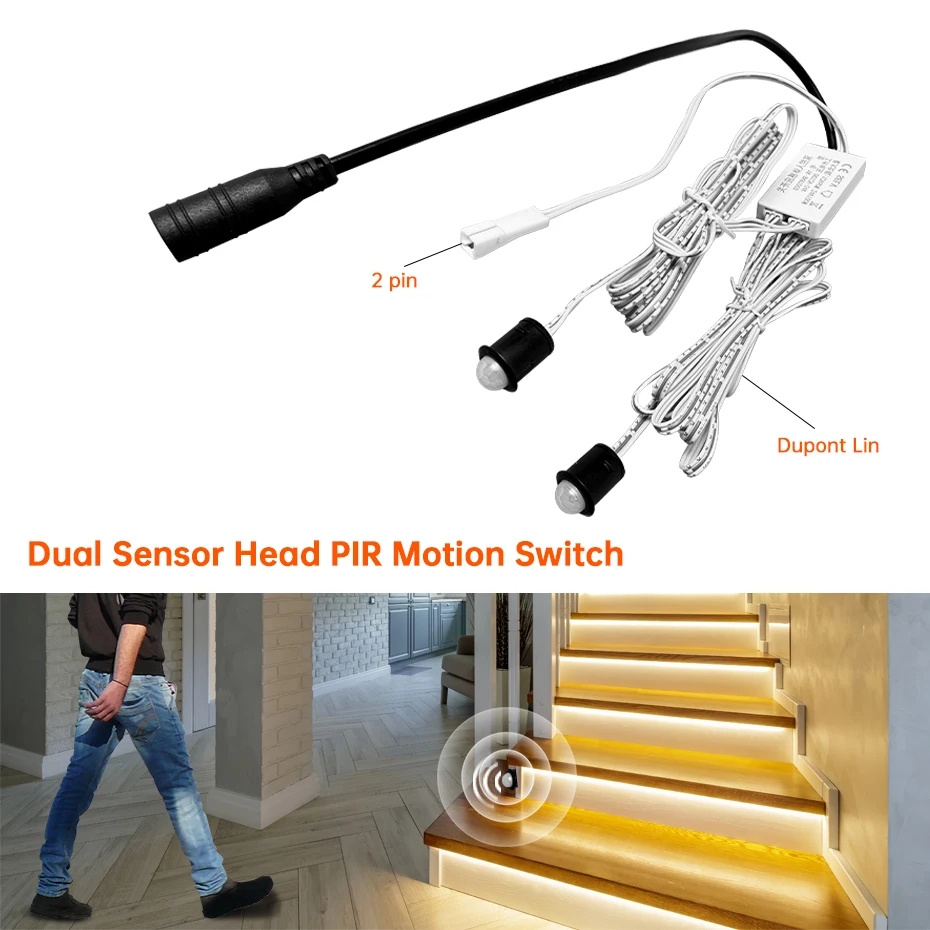 

12 В-24 В постоянного тока, светодиодный диммер, проникаемый сенсорный датчик, бесступенчатое затемнение, PIR-переключатель движения с линией Dupont 2 м для светодиодного освещения