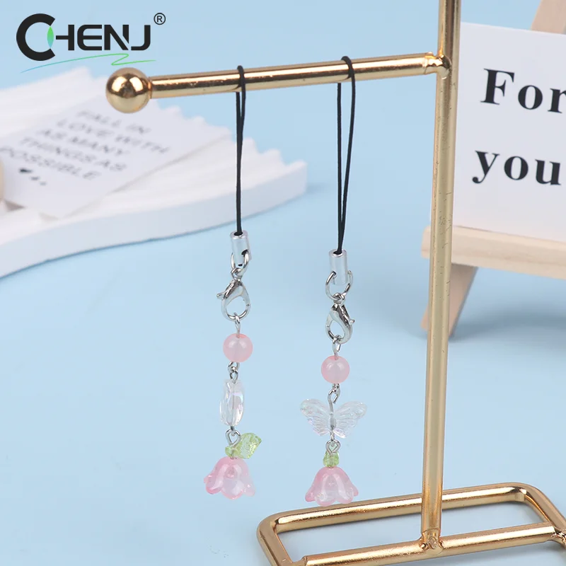 Korean Lilies Of The Valley Phone Chain Fairy Sweet Butterfly Phone Lanyard For Girls Y2K Aesthetic Mobile Phone Charm