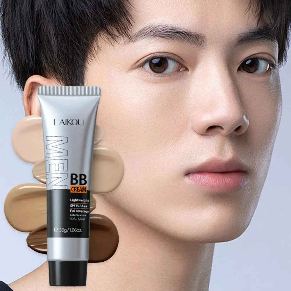 Crema BB para hombres, corrector Facial de cobertura completa, base de maquillaje de larga duración, resistente al agua, base líquida BB 30g B6A9