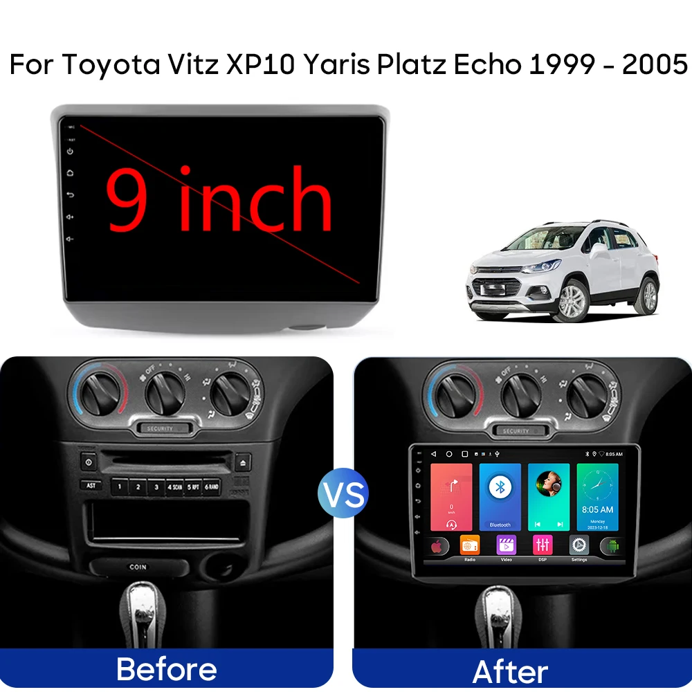 For Toyota Vitz XP10 Yaris Platz Echo 1999 - 2005 Android Auto Car Radio Multimedia Video Player GPS Navigation WIFI No 2din DVD