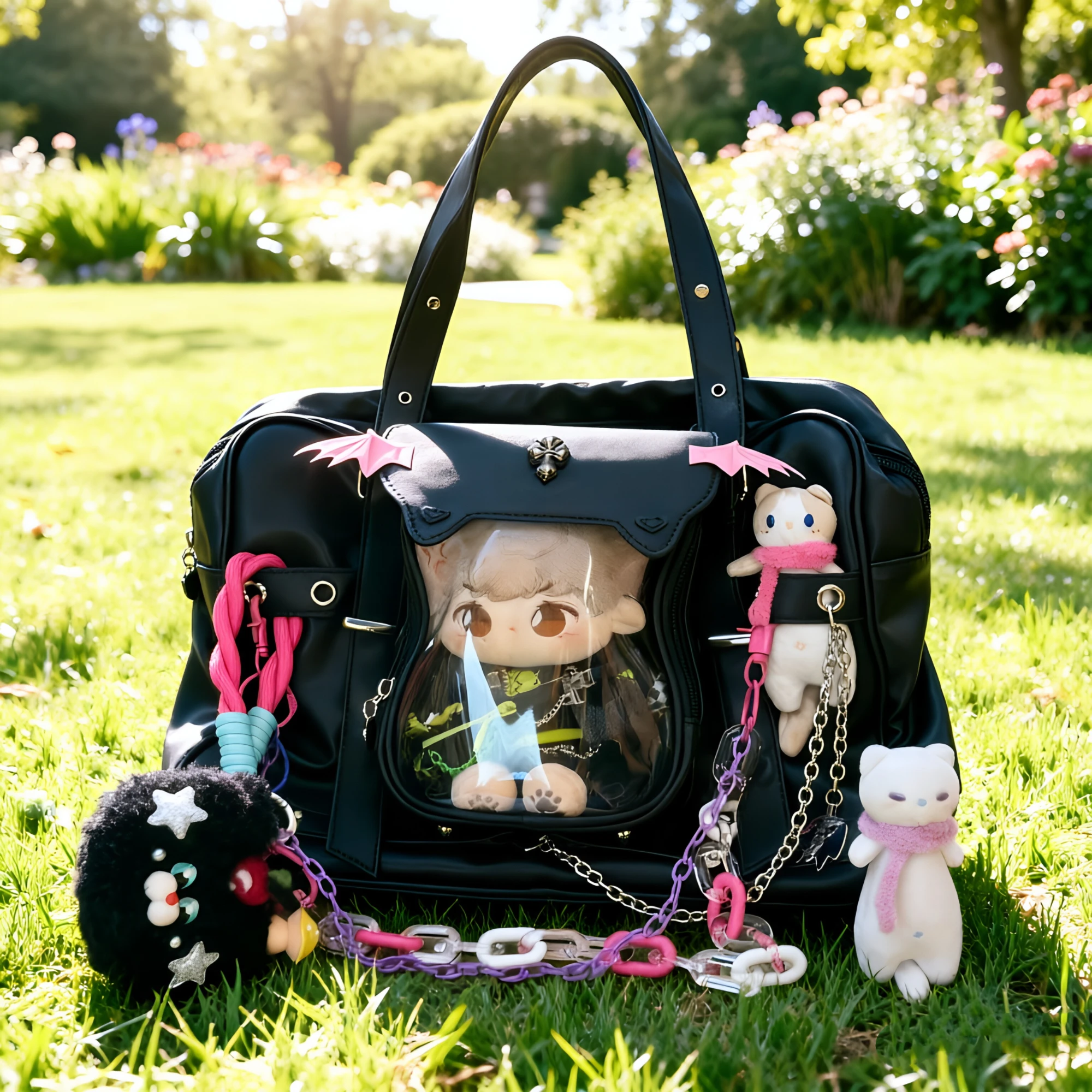 Y2K Black Ita Shoulder Bags Harajuku Girl Transparent Bag Fashion Women Large Capacity Casual Tote Bag Cute DIY Display Handbags