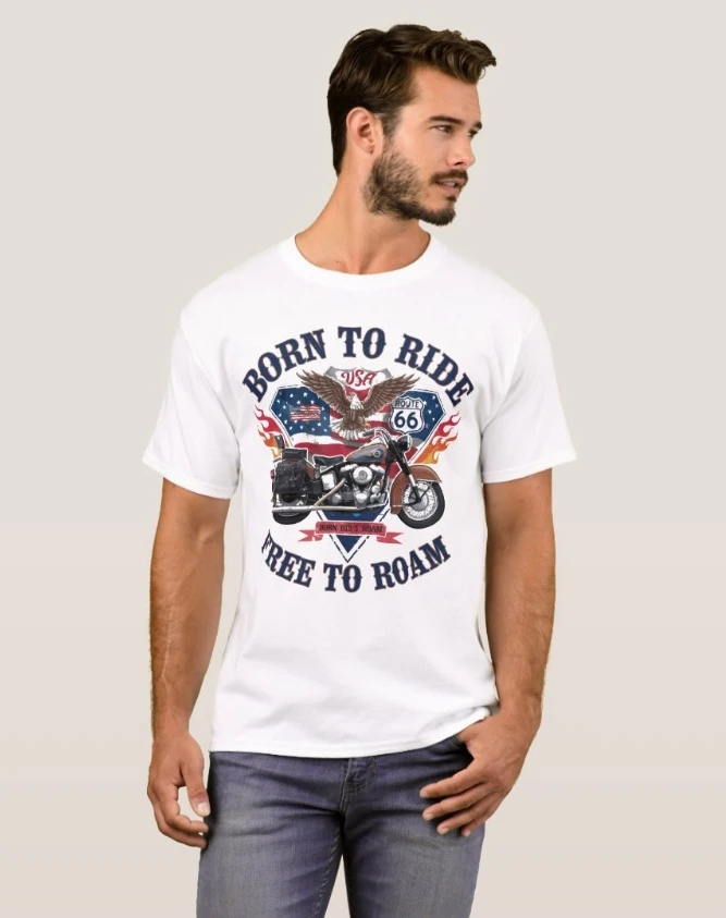Classic Iconic Route 66 Emblem Eagle Motorcycle T-Shirt 100% Cotton O-Neck Short Sleeve Summer Casual Mens T-shirt Streetwear - Image 4