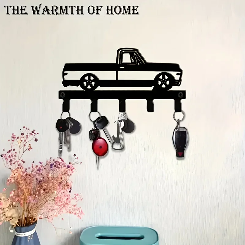 【2D Flat】Hot Selling Car-Themed Key Hook Rack Wall Mount Organizer for Jackets, Hats & Towels Easy Install for Kitchen, Bathroom