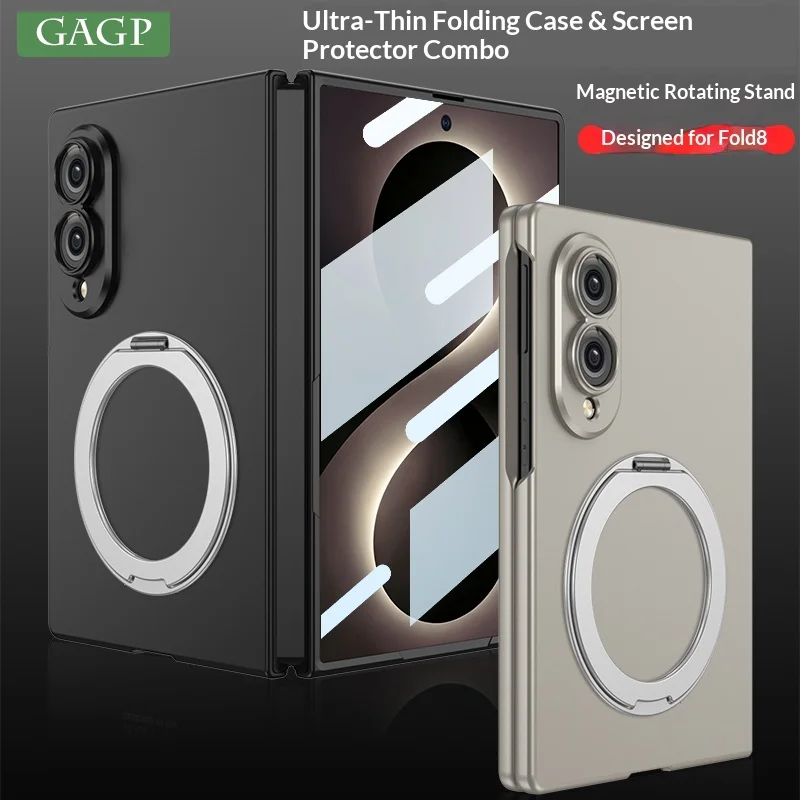 360 Rotating Magnetic Ring Stand Holder Built-in Screen Protector Case For Samsung Galaxy Z Fold 8 for Magsafe Fold8 Cover